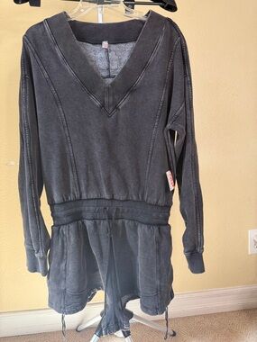 Free People Black Acid Wash Romper